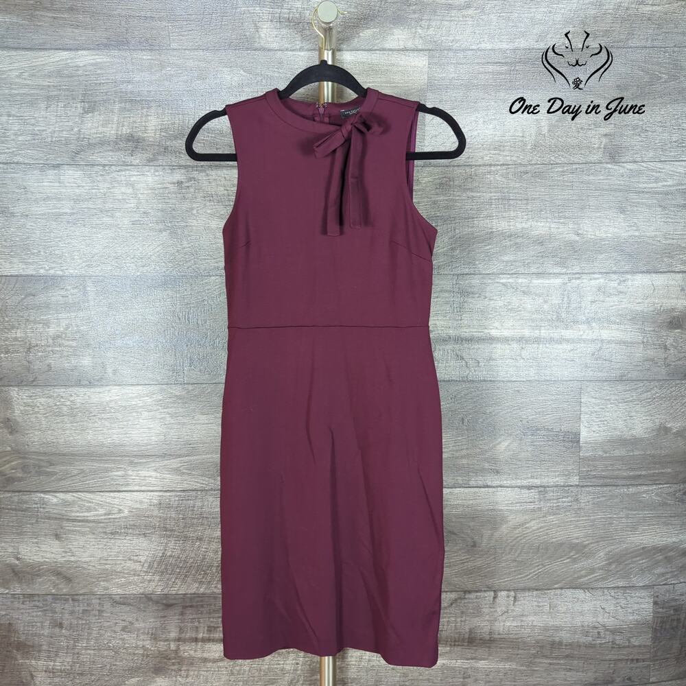 Ann Taylor Factory Petite Tie Neck Sheath Dress Burgundy NWT Size 0P